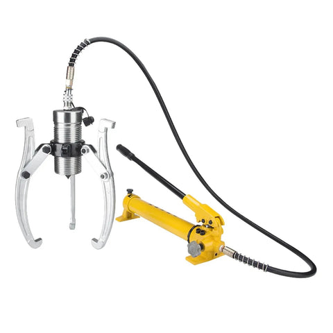 Heavy Duty Split Hydraulic Puller Set Featuring Two And Three Claw Jaws For Machinery Repair Shop Grade Ripper, includes hydraulic ram and claw.