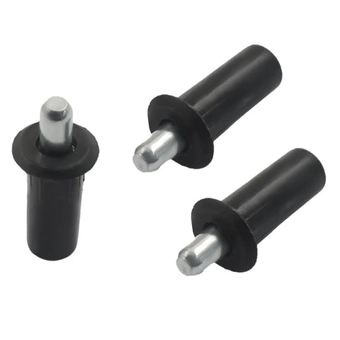 Legit Heavy Duty 10 Piece Spring Loaded Cabinet Door Repair Pins Black Durable Plastic And Reinforced Steel Core close-up view.