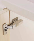 Two Pack 100 Degree Frameless European Style Soft Close Kitchen Cabinet Hinges With Six Way Adjustable Stainless Steel Built In Damping Hydraulic System Full Cover Quiet Soft Close Action Easy To Install Screws Included For Frameless Cabinets installed on door
