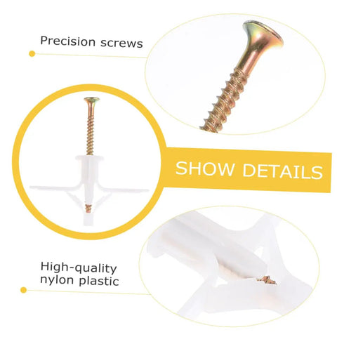 Nylon Expansion Screws Kit For Gypsum Board Drywall Projects Diy Friendly 100-Piece Anchor Set precision screw detail.