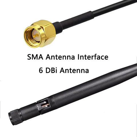 6 Dbi Antenna With 9.8 Ft Extension Cable SMA Male Connector Magnetic Base Wireless WiFi Booster Antenna For PC Desktop Computer Router Network Backup Camera showing SMA antenna interface and black antenna