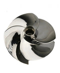 Premium Four Blade Steel Motorboat Propeller Designed For Big And Small Shaft Rigs On 130 155 170 Engines, top view showcasing blades.