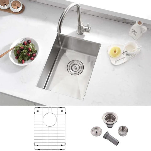 Undermount 12 By 16 Inch Stainless Steel Bar Sink For Wet Bar And Outdoor RV Use 16 Gauge Kitchen Sinks With Bottom Grid Drain Included