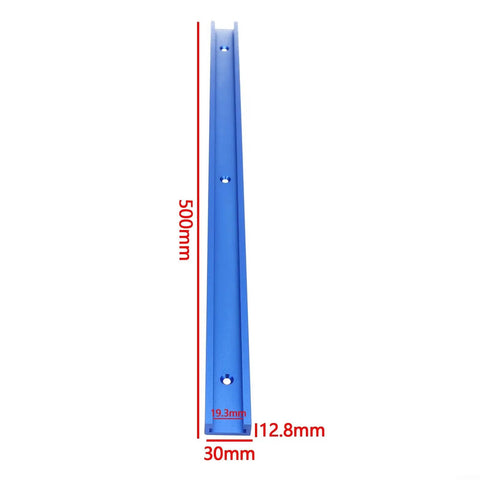 T-Track Miter Bar Slider Table For Woodworking, 30mm T-Slot Jig Track, 500mm length, blue aluminum, top view
