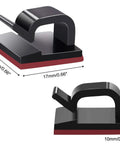 Close-up of black 50 Pack Peel And Stick Self Adhesive Cable Clips And Wire Organizers with dimensions of 17mm and 10mm.
