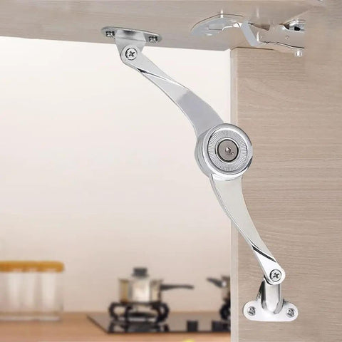 Cabinet Stop Hinges With Adjustable Angle Tracking And Dead Simple Zinc Alloy Build for smooth wood door operation shown installed.