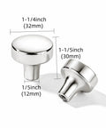 Top Shelf 10 Pack 1-1/4 Inch Heavy Duty Solid Round Cabinet Knobs Polished Nickel showing dimensions for kitchen drawer pulls.