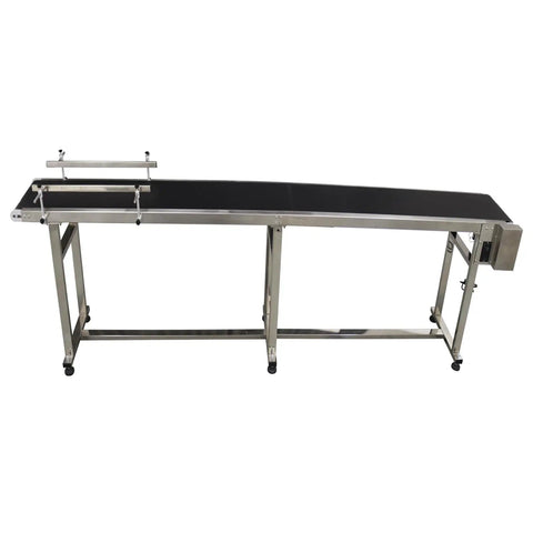 Industrial 110V PVC Belt Conveyor With Double Guardrail 118 Inch Length Seven Point Eight Inch Belt Width Flat Belt Systems
