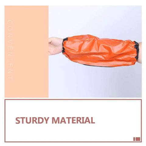 Heavy Duty Waterproof Pvc Oversleeves 6 Pack Set Oilproof Arm Covers For Mechanics And Diy Daily Grind Grease Monkey Ready Reusable sleeve shown on arm.