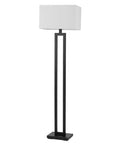 58 Inch Floor Lamp In Matte Black Finish With White Linen Rectangular Shade, Modern Geometric Cutout Design, E26 Base, Sleek Contemporary Accent