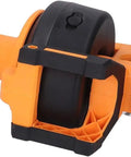 Cordless Electric Drain Auger And Plumbing Snake For Nasty Hair Clogs Kicks Blockages To The Curb, orange and black design.