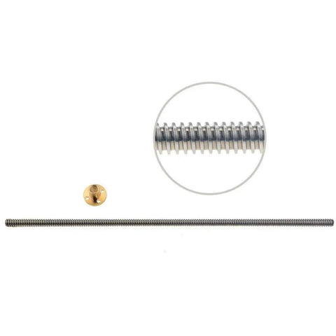 8mm T8 Trapezoidal Lead Screw For 3D Printers Stainless Steel Rod With 2mm Pitch And 4mm Lead Durable Pro Grade Motion Easy Install Fits Many Mechanical Setups And Gantry Axes Ready For Precise Axis Control, with T8 nut and thread close-up