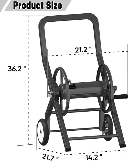 Diagram of Built Tough Heavy Duty Garden Hose Reel Cart With Wheels For Outdoor Use Built From Powder Coated Steel in black