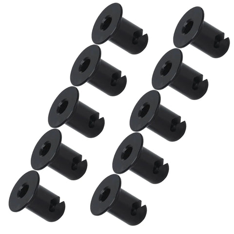 Front view of black Dzus button flush fasteners, quarter-turn, automotive hardware, 12 pieces