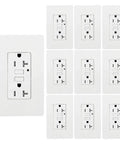 GFCI Weather-Resistant 20A 125V Outlet With Tamper-Resistant Receptacle, LED Indicator, ETL Listed, Includes 2 Wall Plates And Screws, White, 10 Pack product display.