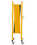 Effortless Expandable Metal Barricade 8 Feet Portable Safety Barrier On Casters, folded, front view for transport