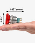 Hand holding Heavy Duty Emergency Stop Push Button Switch 22mm Latching E Stop 1NO 1NC Stainless Steel Mushroom Head