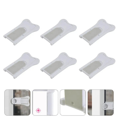 Six Pack Childproof Window And Cabinet Safety Locks With Keyless Design For Home Use White ABS Construction Easy Install Baby Proofing