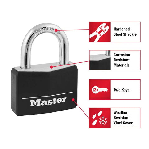 Covered Padlocks With Key For Outdoor Use, 2 Pack, All Weather Locks With Vinyl Covered Aluminum Body And Hardened Steel Shackle, Built For Sheds Gates And Storage Lockers, Model 141T