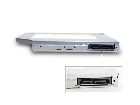 Slim 9.5mm SATA DVDRW Drive for Laptops and Notebooks, 8x DVD, 24x CD Read Write, Tray Loading Internal Optical Burner, Low Profile, PC Desktop Compatible, Dope Upgrade for Old Notebooks, slim laptop drive connector close-up