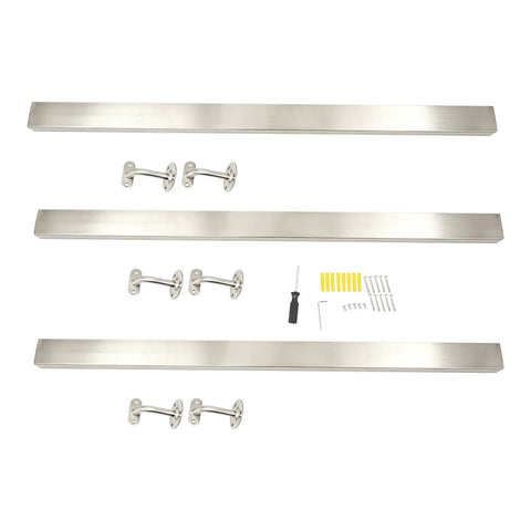 Wall Mounted Stair Handrail And Stainless Steel Grab Bar For Steps Built Tough Silver Finish components including handrails and installation hardware.