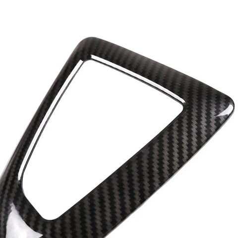 Close-up of BMW Carbon Fiber Style Interior Trim Sticker Kit for 1 Series through 4 Series 2014 2018, showing shift knob panel frame cover.