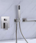 Wall Mounted Tub Filler Faucet With Handheld Shower, Solid Brass 180 Degree Swivel Bath Tap, Brushed Nickel Finish shown
