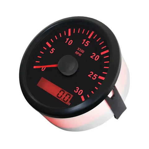 Diesel Engine Tachometer Gauge With Red Backlight 85mm 12V 24V 0 To 3000 RPM Easy Install Adjustable Idle Reliable Engine Signal Perfect For Trucks Generators And Heavy Machinery, black round dial