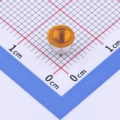 Twenty Piece Surface Mount Round Nuts Printed Circuit Boards Premium Copper Tinned Smd Standoff Columns M3 Threaded Hardware Bulk Pack Electronics Assembly Fixings Hella Durable Heavy Duty, copper tinned M3 threaded standoff nut on scale.
