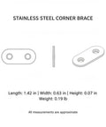 Diagram of stainless steel corner brace dimensions, part of Sturdy L Bracket Corner Brace for Furniture Reinforcement, Heavy Duty Metal Support Plate.