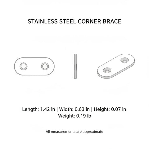 Diagram of stainless steel corner brace dimensions, part of Sturdy L Bracket Corner Brace for Furniture Reinforcement, Heavy Duty Metal Support Plate.