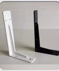 Heavy Duty Floating Shelf Brackets Pack Of Two Cold Rolled Steel L Shape Wall Mounts, white and black finishes.