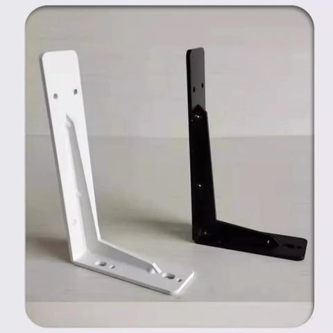 Heavy Duty Floating Shelf Brackets Pack Of Two Cold Rolled Steel L Shape Wall Mounts, white and black finishes.