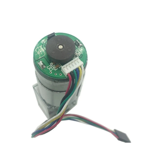 Top view of Super High Torque 12 Volt Dc Worm Geared Motor With Encoder Disk for Industrial Automation and Robots with wires.