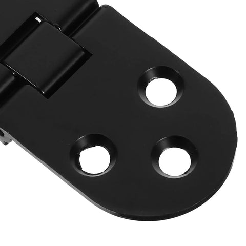 Close-up of black zinc alloy hinge from 8 Piece Black Zinc Alloy Folding Table Flip Top Hinges With 180 Degree Round Edge Design