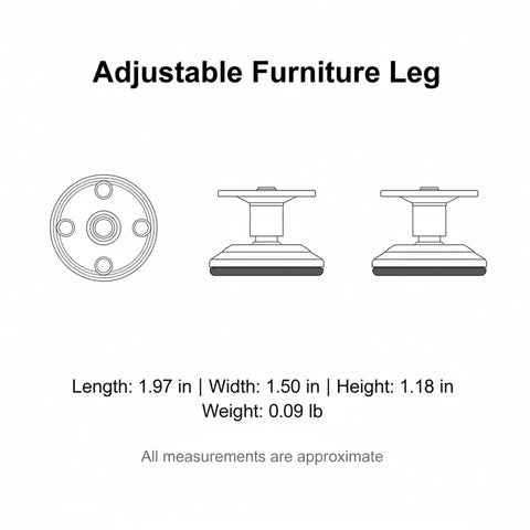 Threaded Adjustable Furniture Leg With Chrome Finish, 1.2 To 7.1 Inch Height Range, Plastic Leveling Feet For Uneven Floors illustration