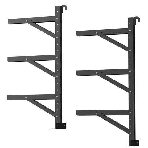 Heavy Duty Container Hanging Shelves 2 Pack No Drill Vertical Storage Racks For Building Materials And Workshop Tools, black steel, 4 shelves.