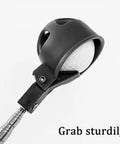 Telescoping Golf Ball Retriever With Locking Clip Portable Scoop Grabber holding golf ball, lightweight black scoop detail view