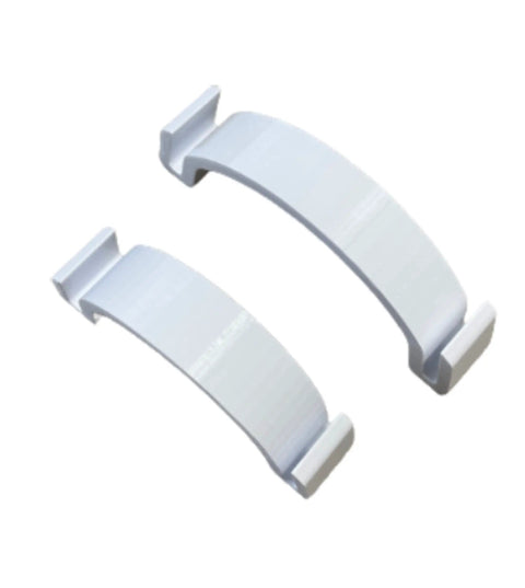 Two white plastic Hat Shaper Brim Bender Set for Perfect Curve on Fitted Hats Two Size Adjustable Tools side by side