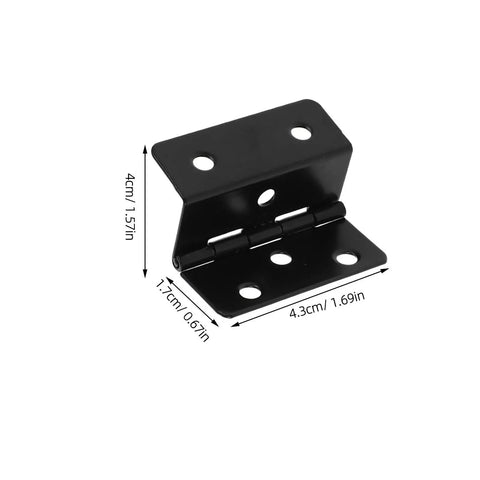 Black Iron Box Folding Hinges Set, 20 Pieces, Three-Fold Straight Corner Design, Six-Hole Mount, visible measurements