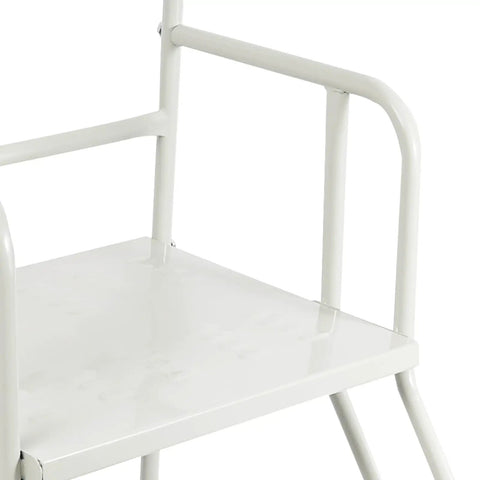 Industrial Four Step Rolling Ladder With Smooth Glide Casters And Non Slip Treads For Daily Shop Grinds, close-up of ladder platform.
