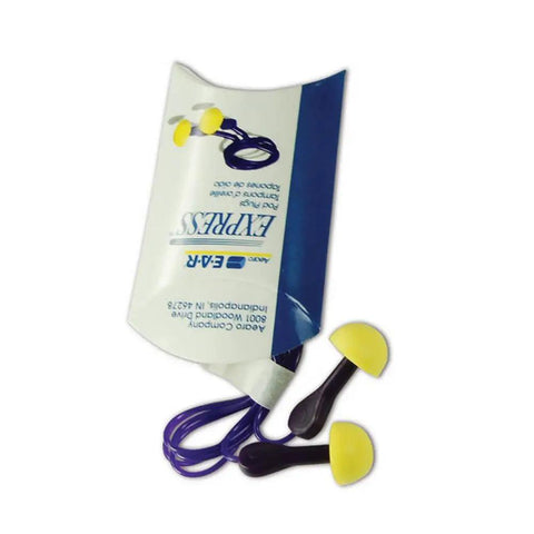Express Pod Ear Plugs With Color Grips Corded One Size Fits All NRR 25 dB Contoured Soft Foam For Easy Insertion Blue Pack Of 100