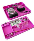 Two Piece Flexible Silicone Tool Organizer Tray Set In Pink For Safe Slip Resistant Storage Grab And Go Magnetic Tray