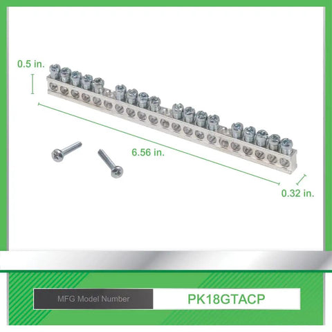 Heavy Duty 18 Terminal Ground Bar Kit For Electrical Panels Aluminum Ground Bar With Screw Connectors Internal Mounting UL Listed