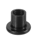 Rugged M8 T Nuts Black Carbon Steel Insert Tee Fasteners for Furniture Build viewed from the side, showing threaded hole and flange.