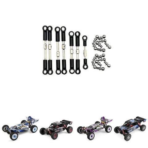 7 Piece Front And Rear Tie Rod Servo Link Rod Set With Ball Heads For 144001 144010 124017 And 124019 RC Cars Durable Metal And Plastic Upgrade Easy To Install Precision Steering Replacement Parts, 7-link RC steering rods