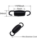 Solid Black Tension Springs 8 Pack With Reliable Hook To Hook Grip displaying dimensions, suitable for furniture fixes and heavy tasks.