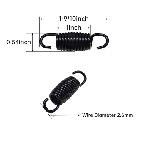 Solid Black Tension Springs 8 Pack With Reliable Hook To Hook Grip displaying dimensions, suitable for furniture fixes and heavy tasks.