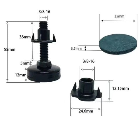 12 Pack Adjustable Leveling Feet Three Eighths Inch Thread Beefy Wide Bearing Base For Tables Chairs Cabinets And Wooden Furniture Floor Protection DIY Friendly, 35mm base
