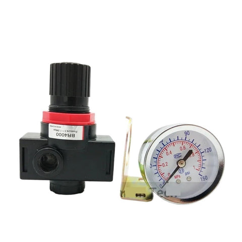 Air Regulator FRL Kit With Gauge 0.05 To 0.85 MPa, Inlet Sizes 1/4, 3/8, 1/2 Inch, BR2000 A Type PT1-4, gauge and regulator detail